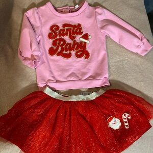 Mini Bean Pink Sweater and Red Skirt Set